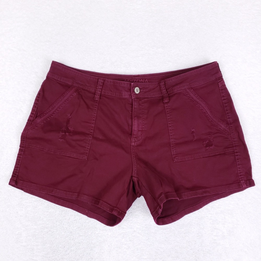 Arizona Jean Co Distressed Shorts Womens 15 Midi Maroon Stretch Indiecazie